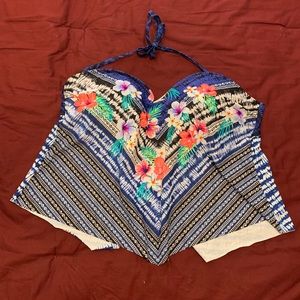 Blue & white floral tankini top
